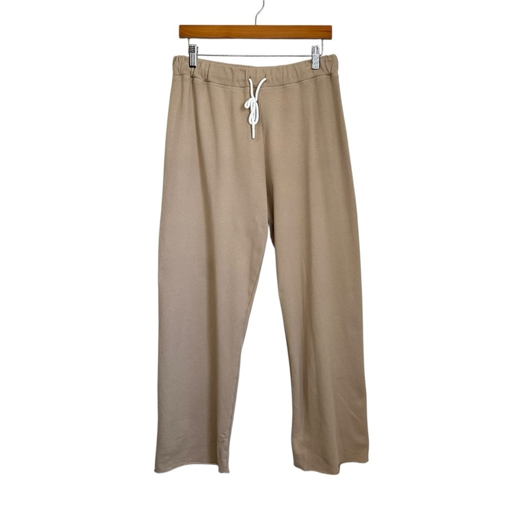 Leallo Womens French Terry Drawstring Sweatpants Sz Large Beige Drawstring